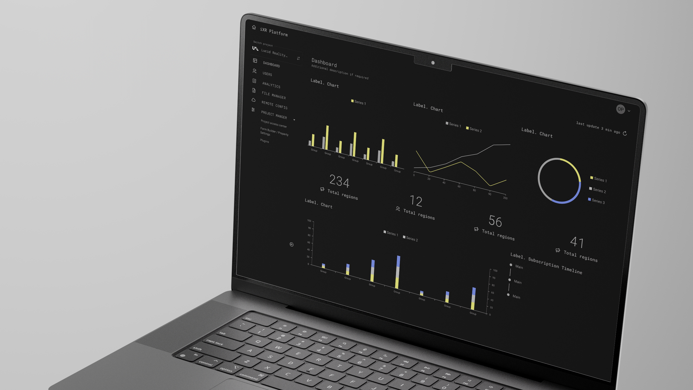 iXR Platform dashboard running on a laptop